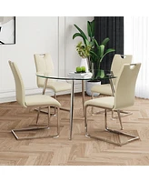 Modern Glass Table & Yellow Pu Chair Set (5-Piece)