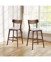 3 Pieces Bar Table Set,Modern Round Counter Height Pub Table, Wooden High Top with Bar Stools Pub Dining Set for Kitchen,Restaurant,Cocktail Bar,Walnu