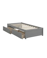 Twin Bed with 2 Drawers, Solid Wood, No Box Spring Needed, Grey