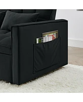 54.33 inch versatile foldable sofa bed in 3 lengths, modern sofa sofa sofa velvet pull-out bed, adjustable back (Black)