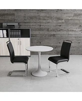 Modern White Tulip Dining Table with 2 Silver Pu Leather Dining Chairs