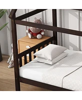 Twin House Bed with Headboard and Footboard, Twin Rubber Wood Bed with House Frame,Esspresso