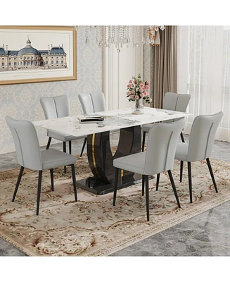 Pandora Dining Set: 71" Rect. Table & 6 Pu Chairs