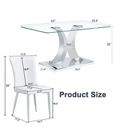 Modern Glass Dining Table (63"x35.4") with 6 Pu Chairs