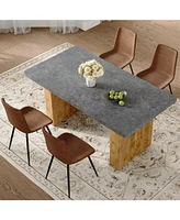Cozy Modern Mdf Dining Set (67"x35.4") with 4 Brown Fabric Chairs