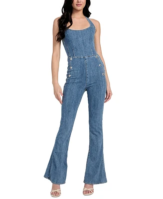 Guess Women's Blair Denim Halter Flared-Leg Jumpsuit