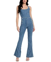 Guess Women's Blair Denim Halter Flared-Leg Jumpsuit