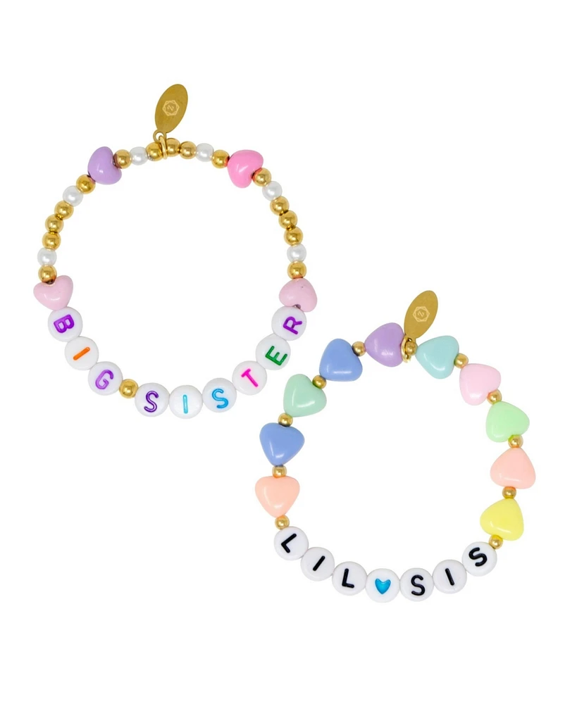 Zomi Gems Girls Sister/Lil Sis Hearts Bracelet Set