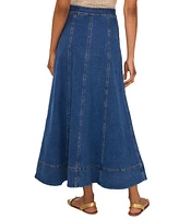 1.state Women's Seamed Denim Zip-Back Maxi Skirt