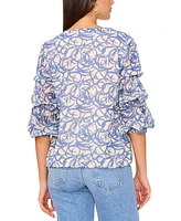 Vince Camuto Women's Printed V-Neck Lantern-Sleeve Top