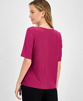 Kasper Women's Pleated-Neck Elbow-Sleeve Top, Regular & Petite