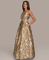 Donna Karan New York Women's Metallic-Print Surplice Gown