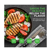 NutriChef Kitchen Flat Grill Plate Pan - Reversible Cast Iron Griddle / Grilling Pan with Heat-Resistant Oven Grab Mitt