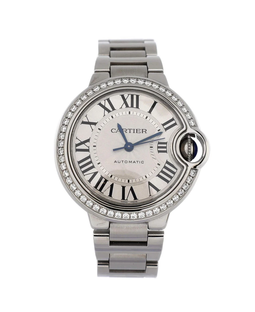 Pre-Owned Cartier Ballon Bleu de Cartier Automatic Watch in Stainless Steel with Diamond Bezel 33mm