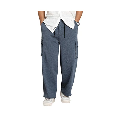 Campus Sutra Men's Prussian Blue Heathered-Relaxed Cargo Trousers