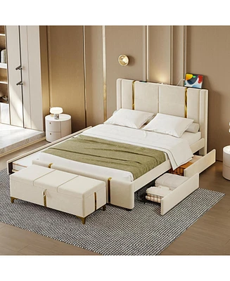 Queen Bed Set with Trundle, Storage, & Night Light