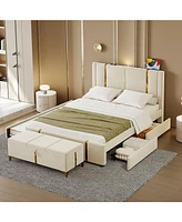 Queen Bed Set with Trundle, Storage, & Night Light