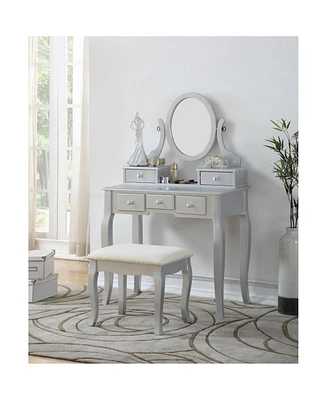 Ashley Wood Make-Up Vanity Table and Stool Set, Silver