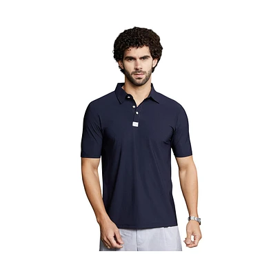 Campus Sutra Men's Navy Blue Seamless Waffle Polo T-Shirt