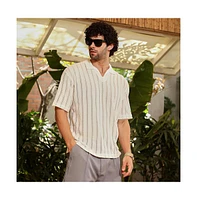 Campus Sutra Men's Off-White Duo-Striped Relaxed Polo T-Shirt