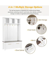 4-in-1 Hall Tree: Hooks, Storage Bench, 76.6"H