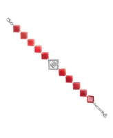 Sterling Silver White Gold Plating with Clear Cubic Zirconia Red Square Bracelet