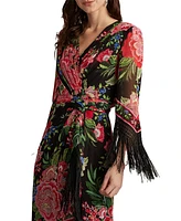 Tadashi Shoji Women's Mair Floral Print Tassel Fringe Wrap Dress