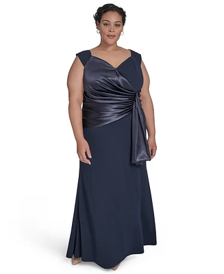 Eliza J Plus Mixed-Media Scuba Crepe Sleeveless Gown