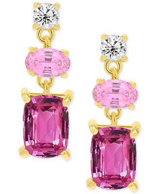 Lab Grown Pink Sapphire (1-3/4 ct. t.w.) & Lab Grown White Sapphire (1/5 ct. t.w.) Triple Drop Earrings in 14K Gold-Plated Sterling Silver