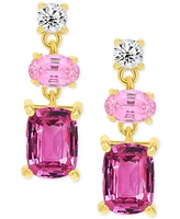 Lab Grown Pink Sapphire (1-3/4 ct. t.w.) & Lab Grown White Sapphire (1/5 ct. t.w.) Triple Drop Earrings in 14K Gold-Plated Sterling Silver