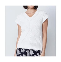 Etcetera Women's Mixed Cable Pullover Sweater Strawflower