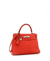 Pre-Owned Hermes Kelly 28 Handbag Red Clemence with Palladium Hardware
