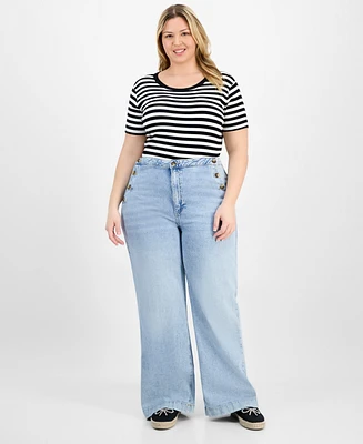 On 34th Trendy Plus High-Rise Relaxed-Fit Wide-Leg Sailor Jeans, Exclusively at Macy's