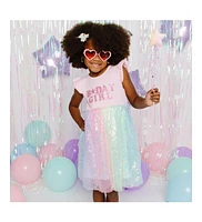 Sweet Wink Toddler Girls Birthday Patch Rainbow Ombre Sequin Short Sleeve Tutu Dress