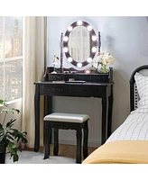 Makeup Dressing Table with Touch Switch Lighted Mirror and Cushioned Stool