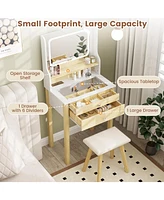 Small Vanity Desk Set with Adjustable Led Lighted Mirror and Power Outlets