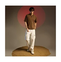 Campus Sutra Men's Chocolate Brown Ribbed Oversized Polo T-Shirt