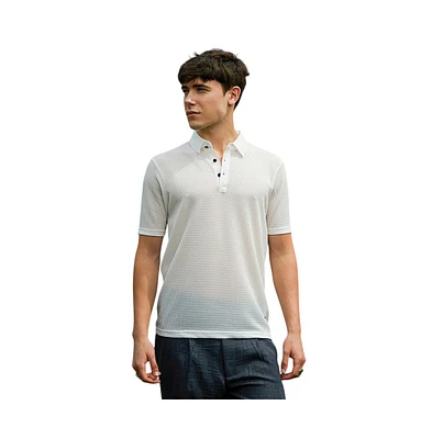 Campus Sutra Men's Cream White Warp-Tactile Polo T-Shirt
