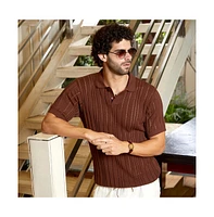 Campus Sutra Men's Chocolate Brown Stripe-Textured Polo T-Shirt