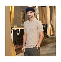 Campus Sutra Men's Camel Beige Webbing-Tactile Polo T-Shirt