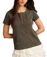Lucky Brand Women's Cotton Cutwork Henley Tee
