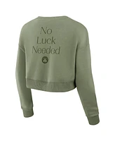 Fanatics Women's Olive Boston Celtics Studio Tri-Blend Cropped Pullover Sweatshirt