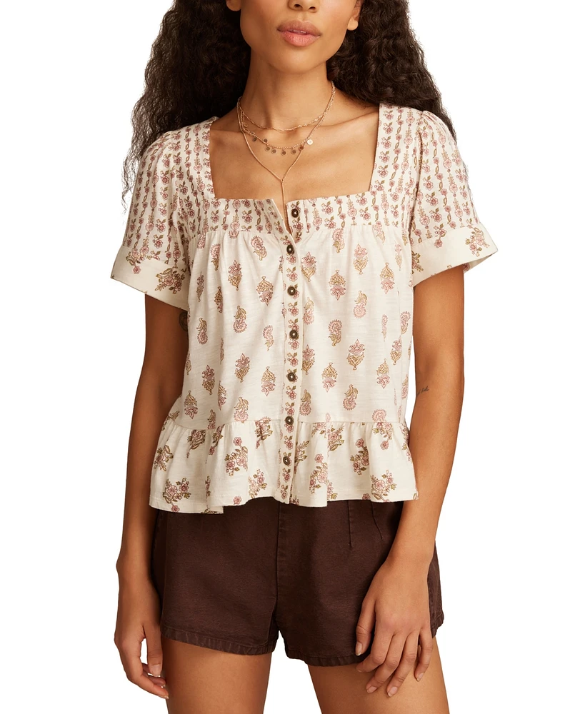 Lucky Brand Women's Block Print Button-Front Top