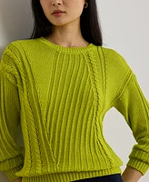 Lauren Ralph Women's Pointelle-Knit Cotton Crewneck Sweater