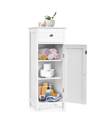 Wooden Storage Free-Standing Floor Cabinet with Drawer and Shelf
