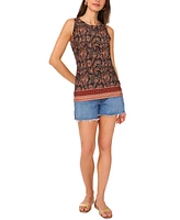 Vince Camuto Women's Border-Print Keyhole Tank Top