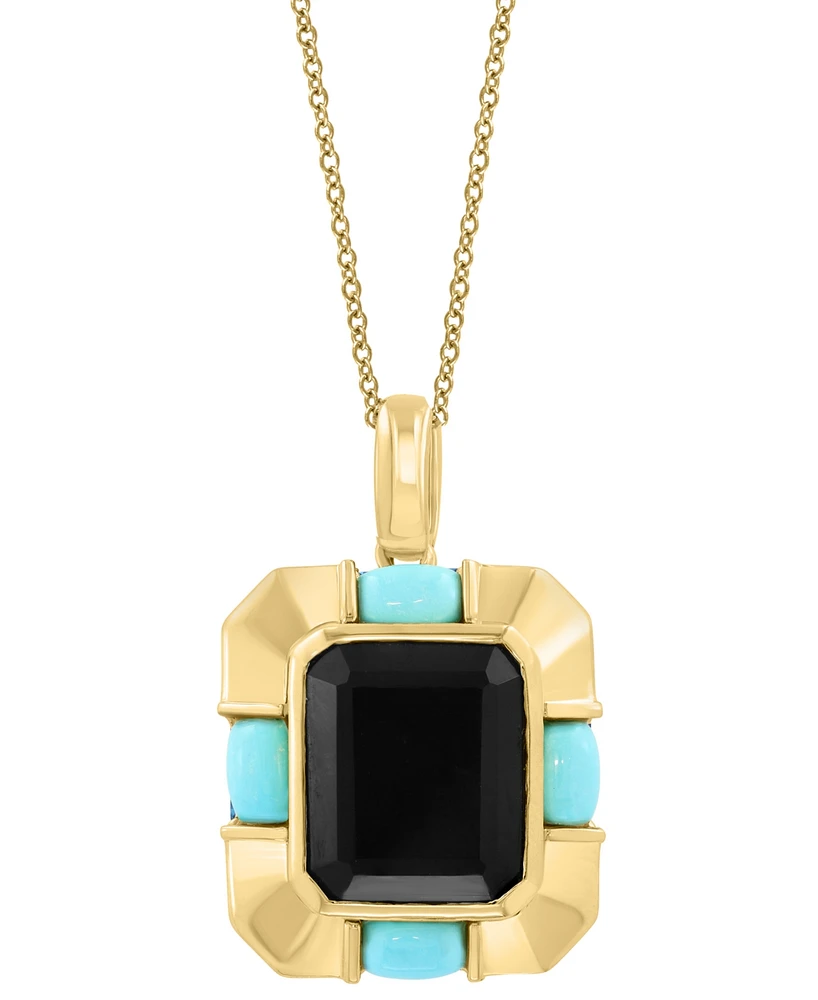 Effy Onyx (12x10mm) & Turquoise (3x5mm) Pendant Necklace in 14k Gold-Plated Silver, 17" + 1" extender
