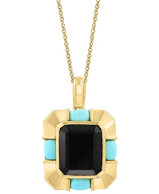 Effy Onyx (12x10mm) & Turquoise (3x5mm) Pendant Necklace in 14k Gold-Plated Silver, 17" + 1" extender