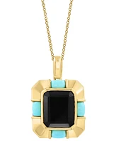 Effy Onyx (12x10mm) & Turquoise (3x5mm) Pendant Necklace in 14k Gold-Plated Silver, 17" + 1" extender