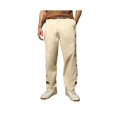 Campus Sutra Men's Off-White Side-Snap Straight Trousers